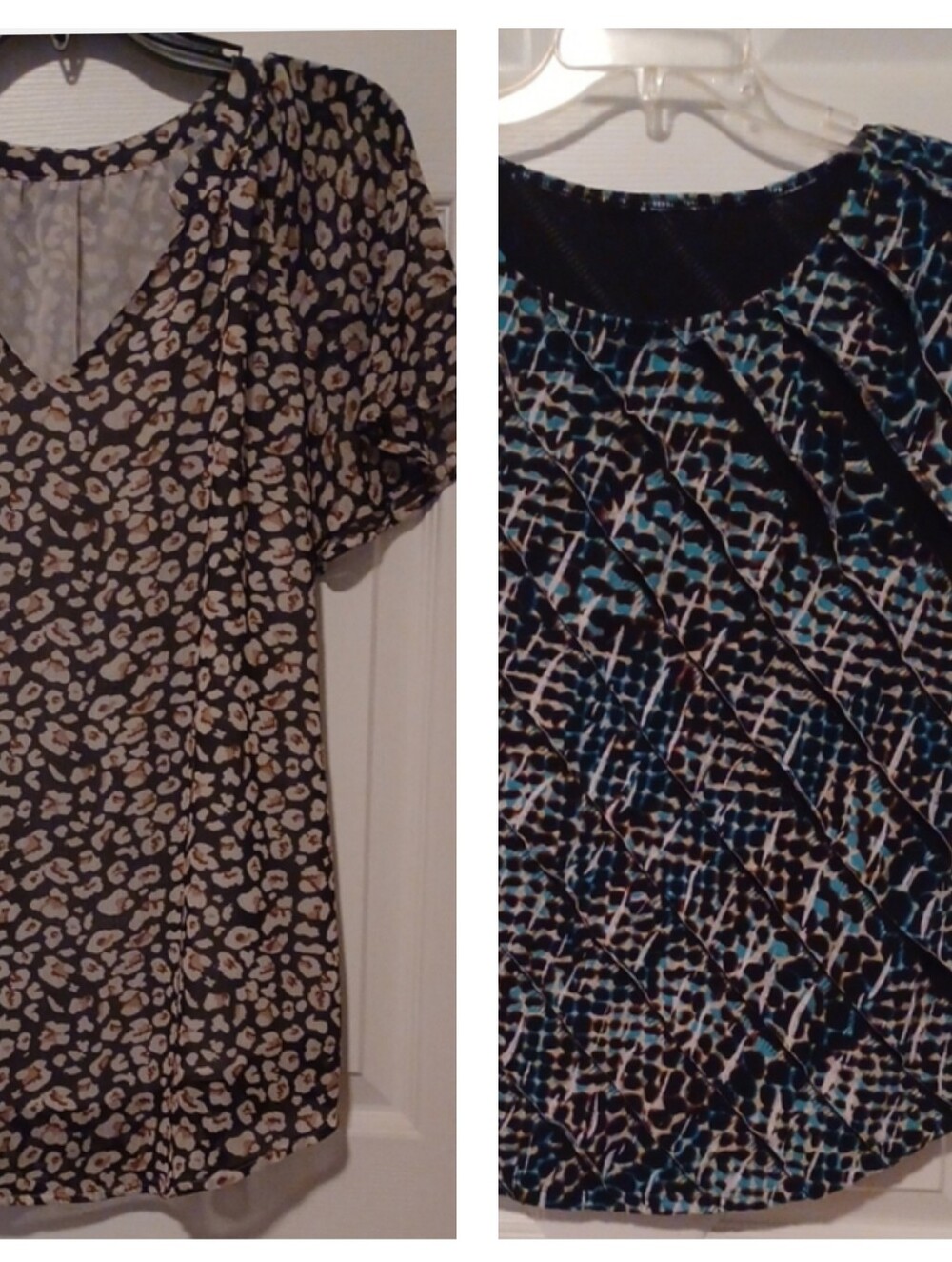 - Womens Black and Beige Floral Print V-Neck Blouse & Green And Black Top Size L